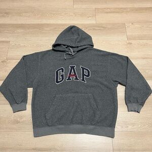 Vintage GAP Hoodie Mens Medium Spellout Logo Pullover Hooded Fleece Y2K